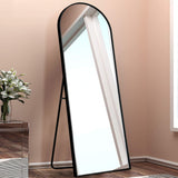 Narrow Black Arched Full Length Floor Mirror with Stand