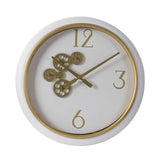 White and Gold Gears Minimal Wall Clock