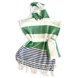 Navy Blue Green and White Striped Design Poncho Towel