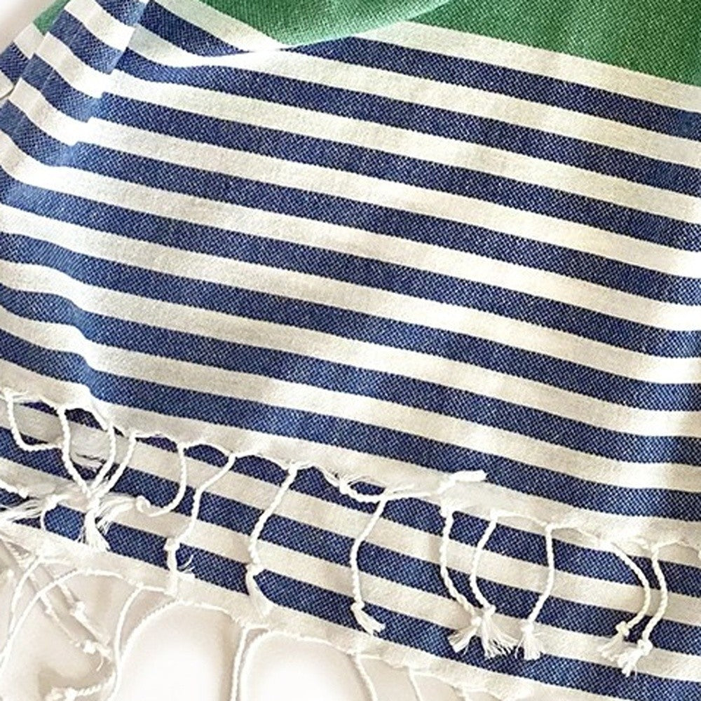 Navy Blue Green and White Striped Design Poncho Towel