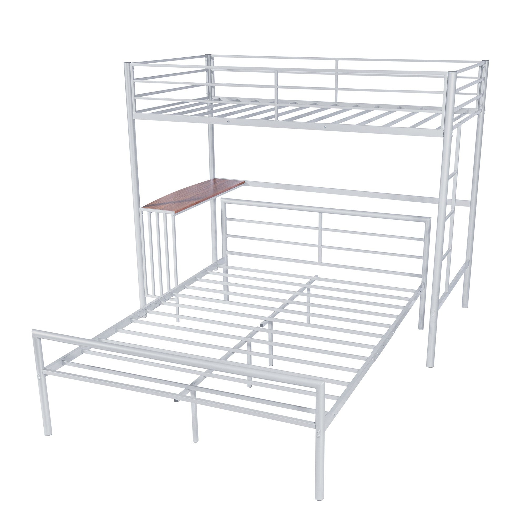 Silver Twin Over Full Metal Multi Directional Bunk Bed with Desk