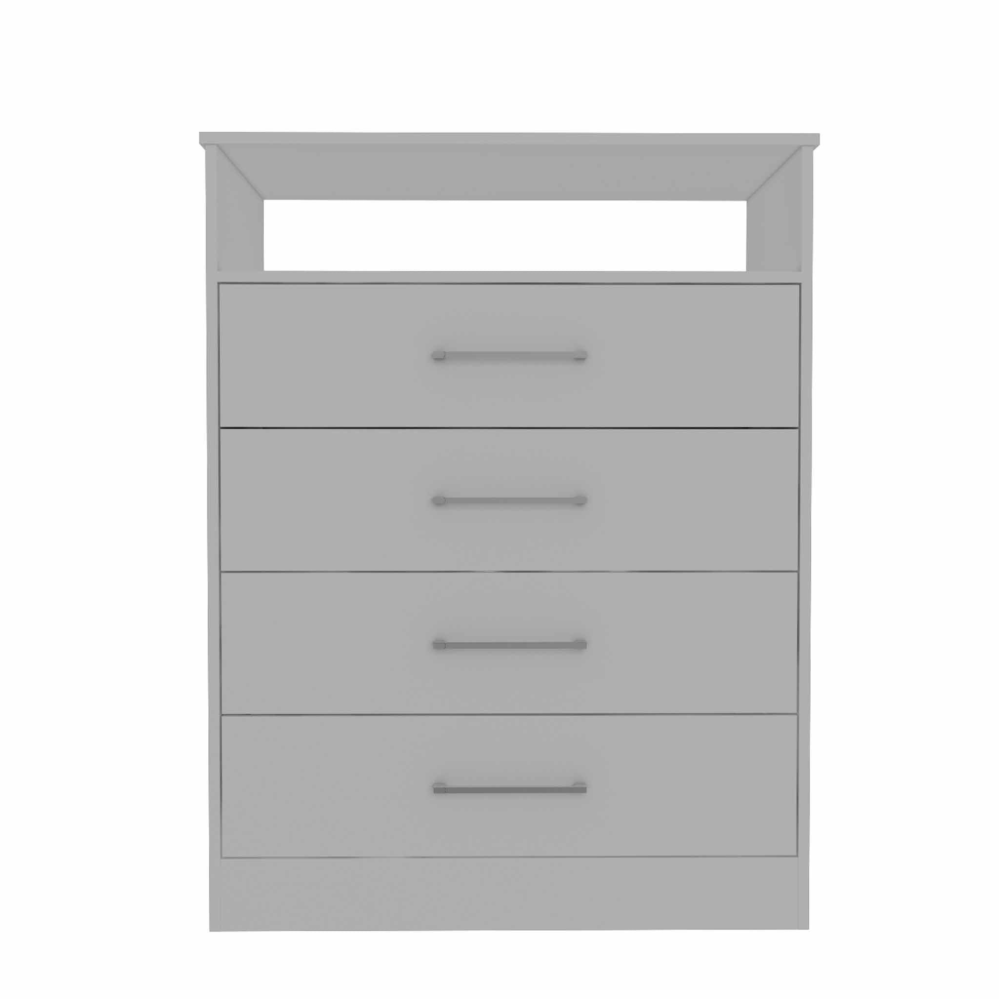 Modern White Four Drawer Dresser with Hutch