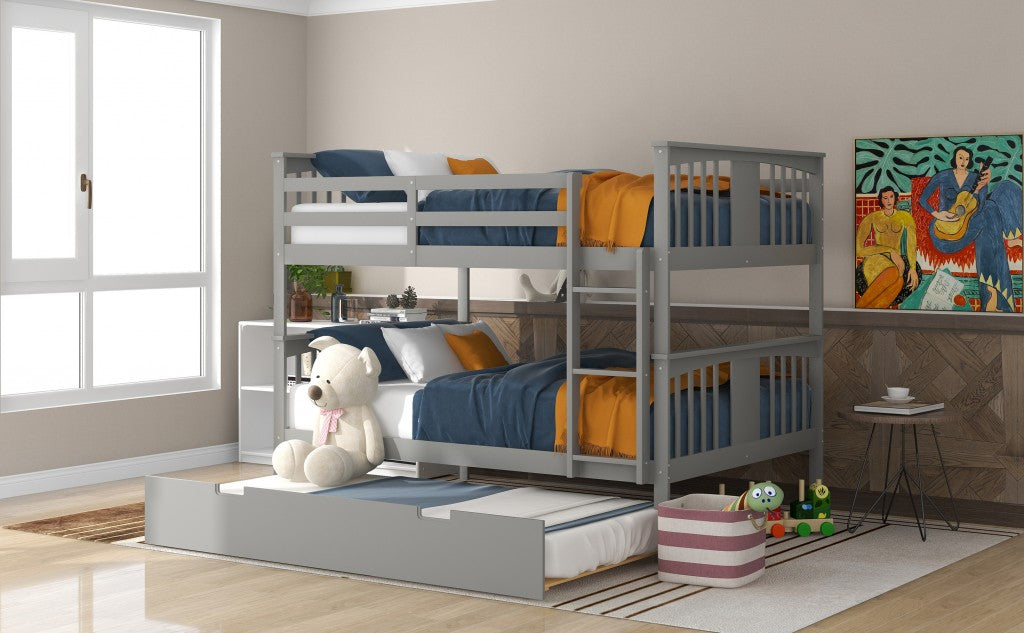 Gray Double Full Size Over Twin Trundle Bunk Bed