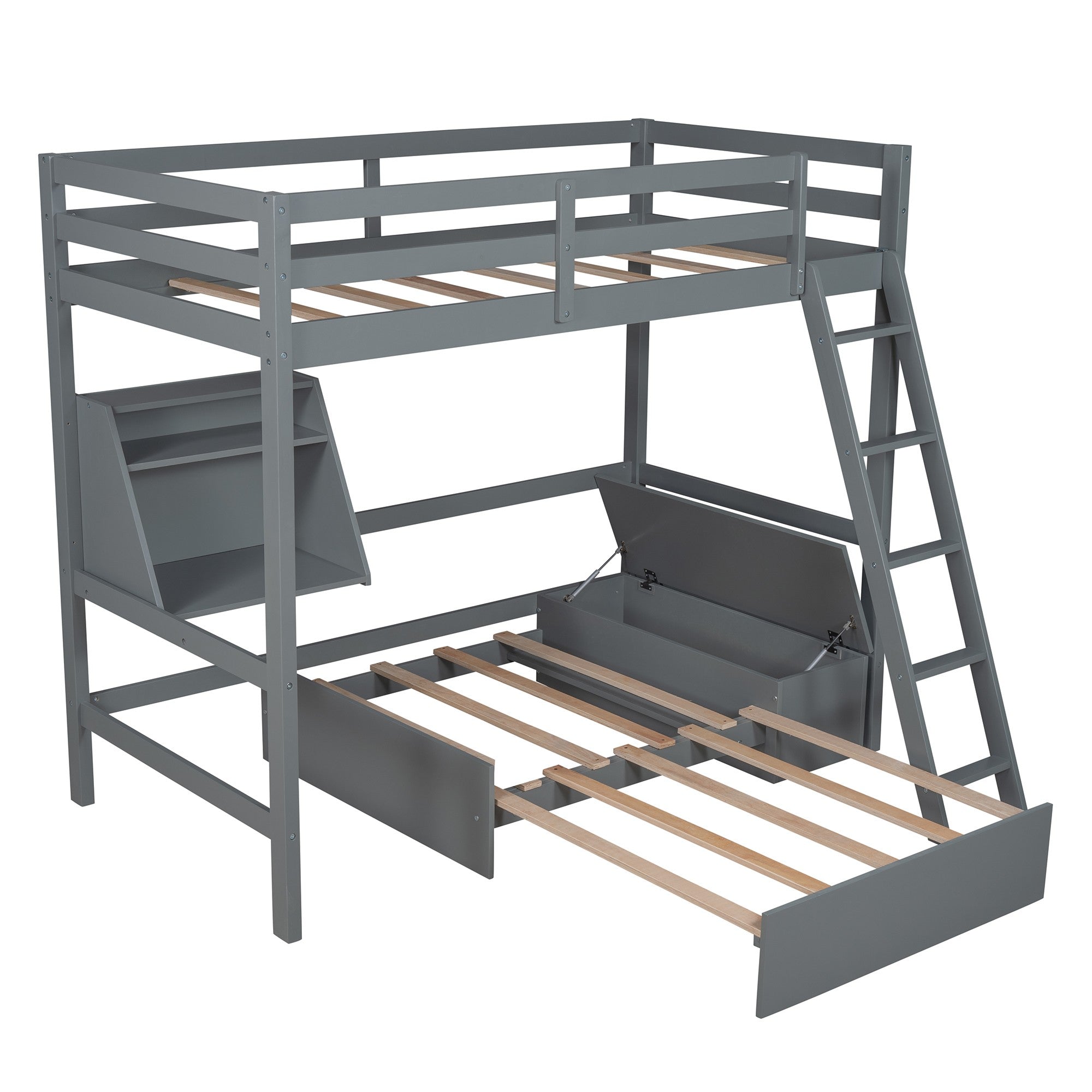 Gray Convertible Twin over Twin Bunk Bed with Storage