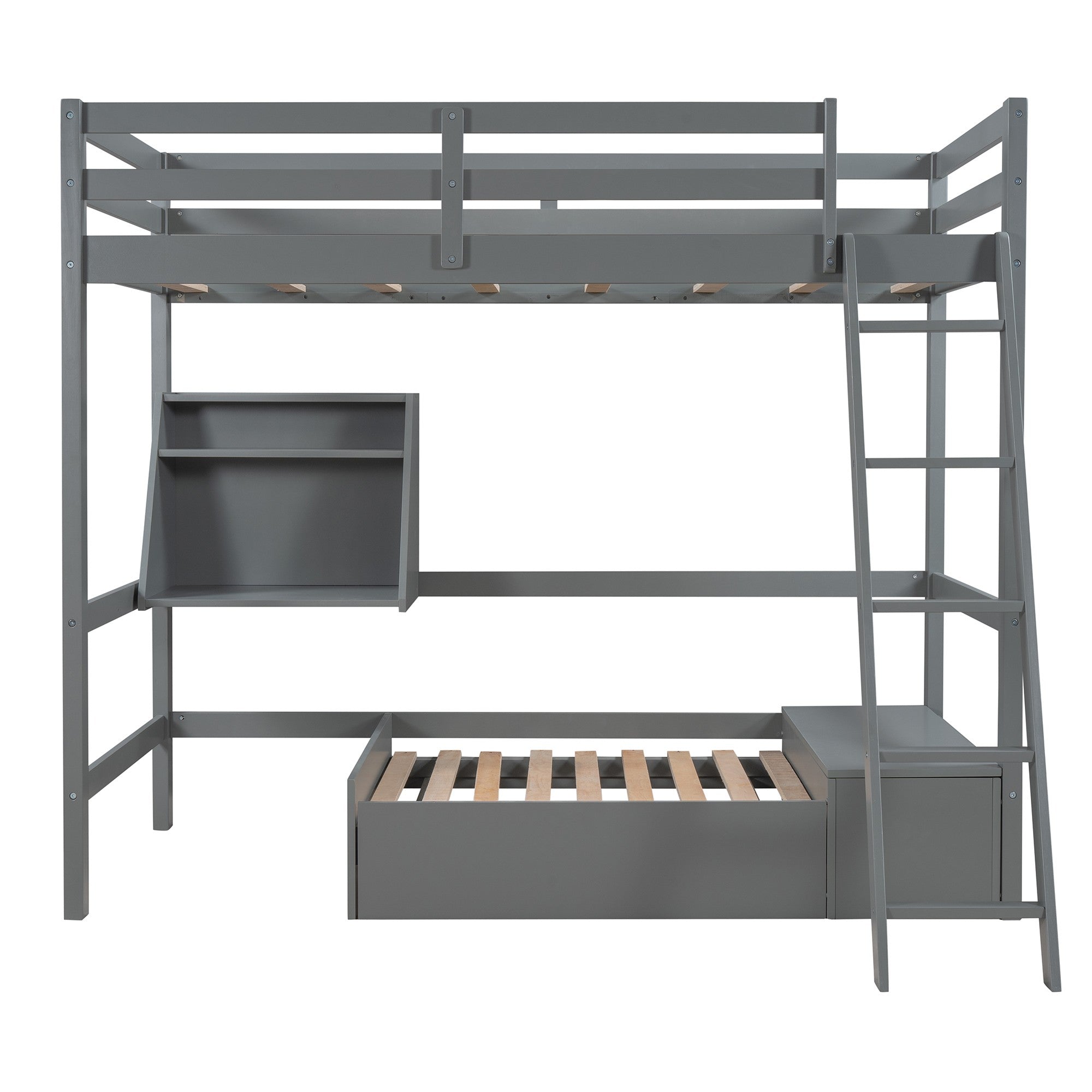 Gray Convertible Twin over Twin Bunk Bed with Storage
