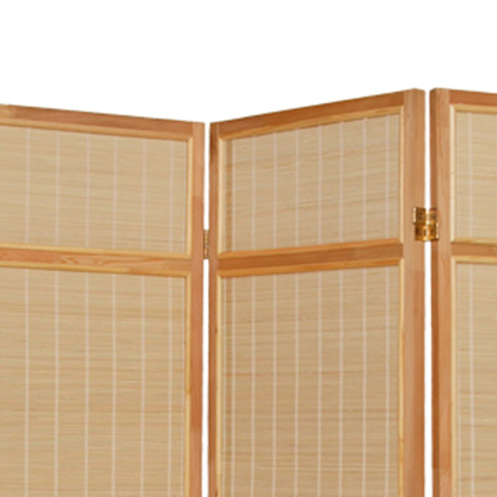 Natural Brown Bamboo Three Panel Room Divider Screen