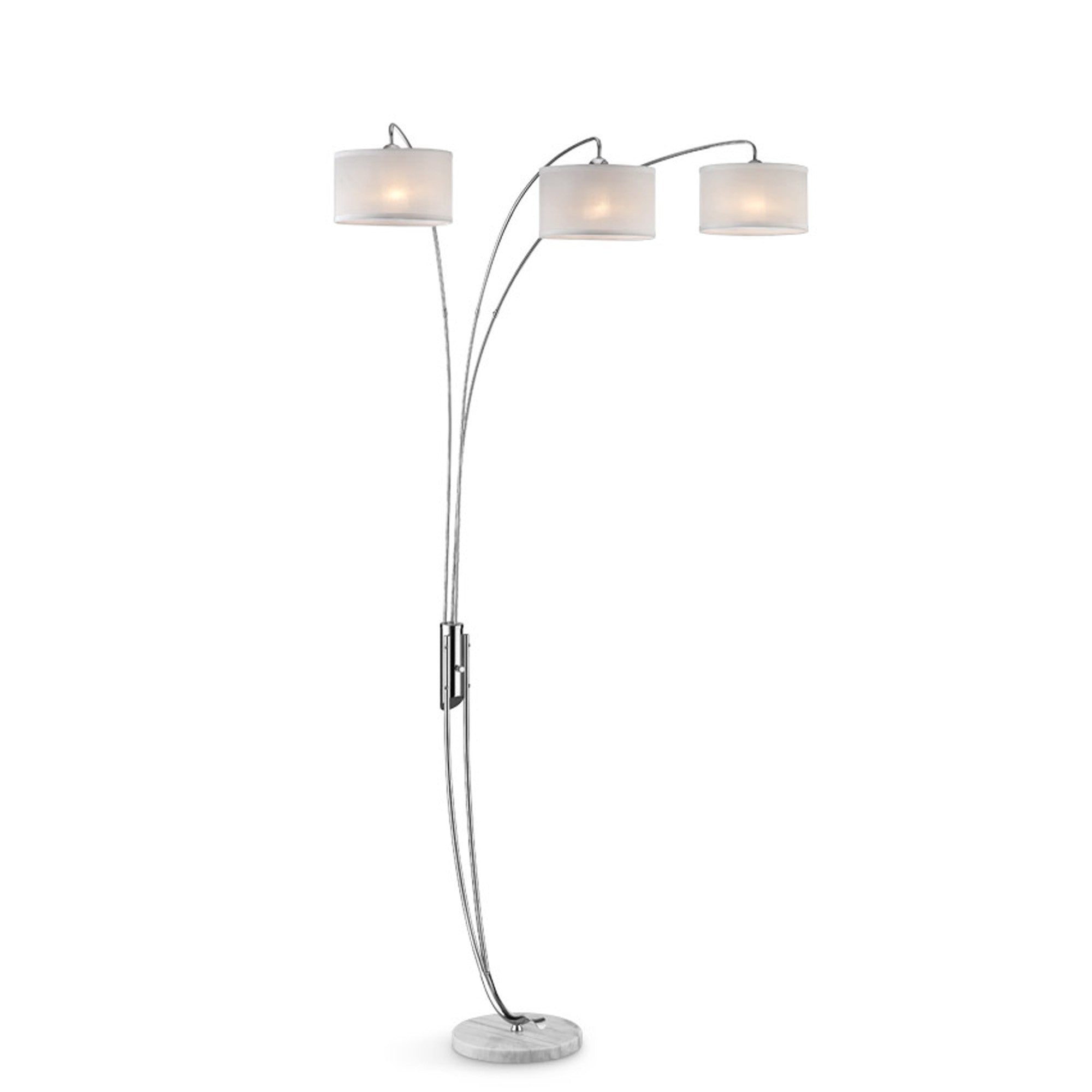 Three Light Curved Silver Floor Lamp with Fabric Shades