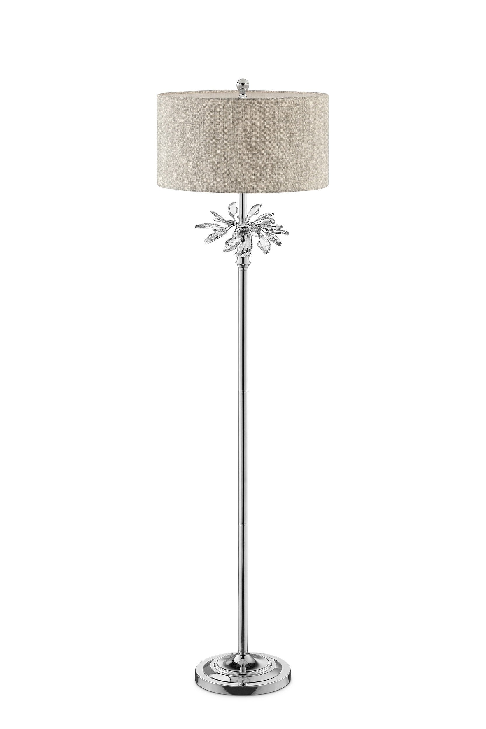 Silver Chrome Tall Floor Lamp with Starburst Crystals