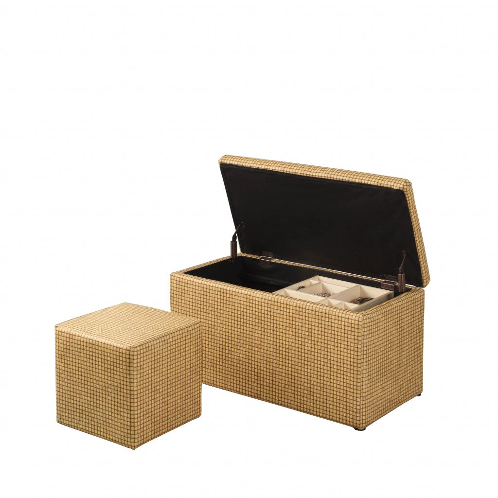 Cork Look Checkerboard Faux Leather Storage Bench and Ottoman