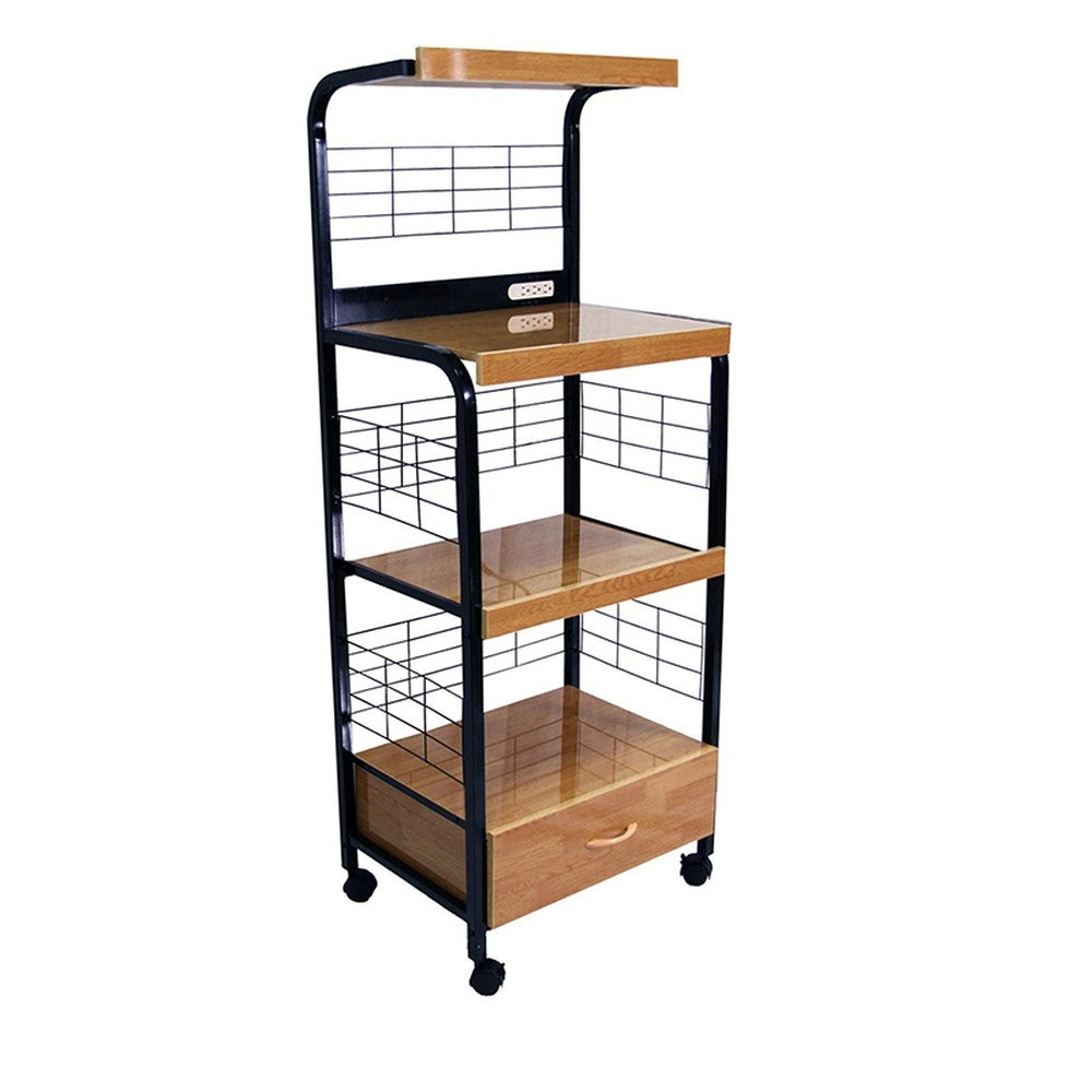Mod Black and Natural Microwave Kitchen Cart