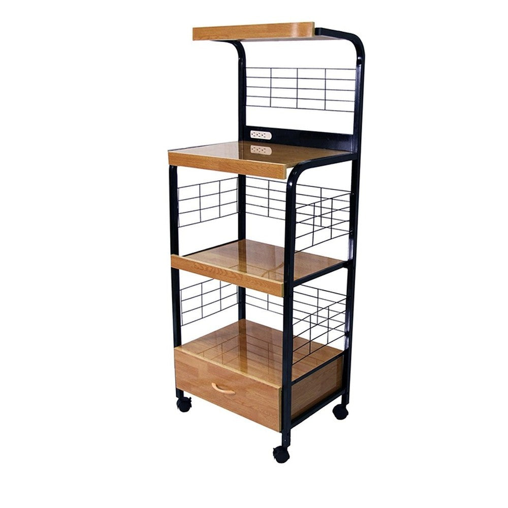 Mod Black and Natural Microwave Kitchen Cart