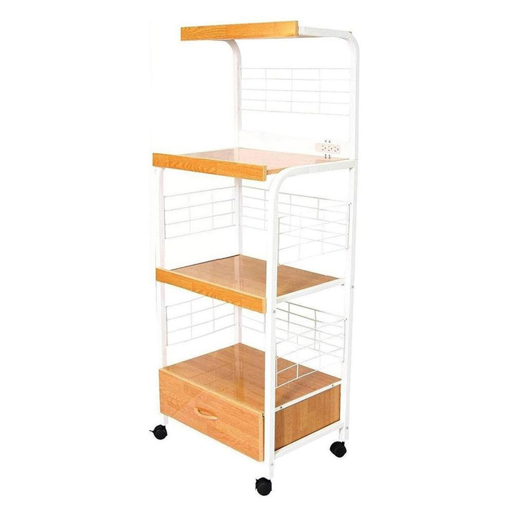 Mod White and Natural Microwave Kitchen Cart