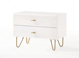 Contemporary White and Gold Nightstand with Two Drawers