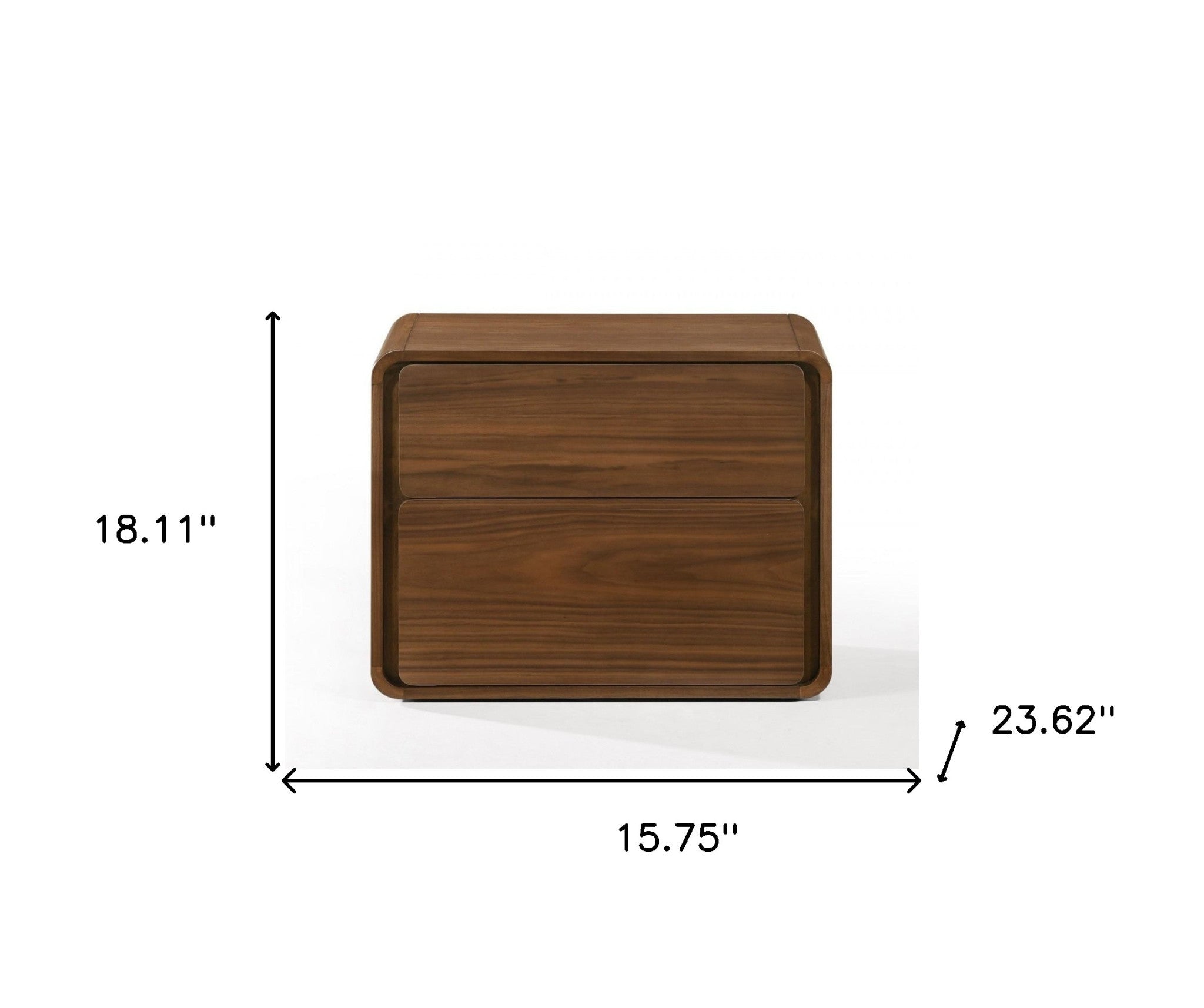Modern Walnut Brown Nightstand with Two Drawers