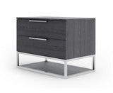 Contemporary Elm Gray and Stainless Steel Nightstand with Two Drawers