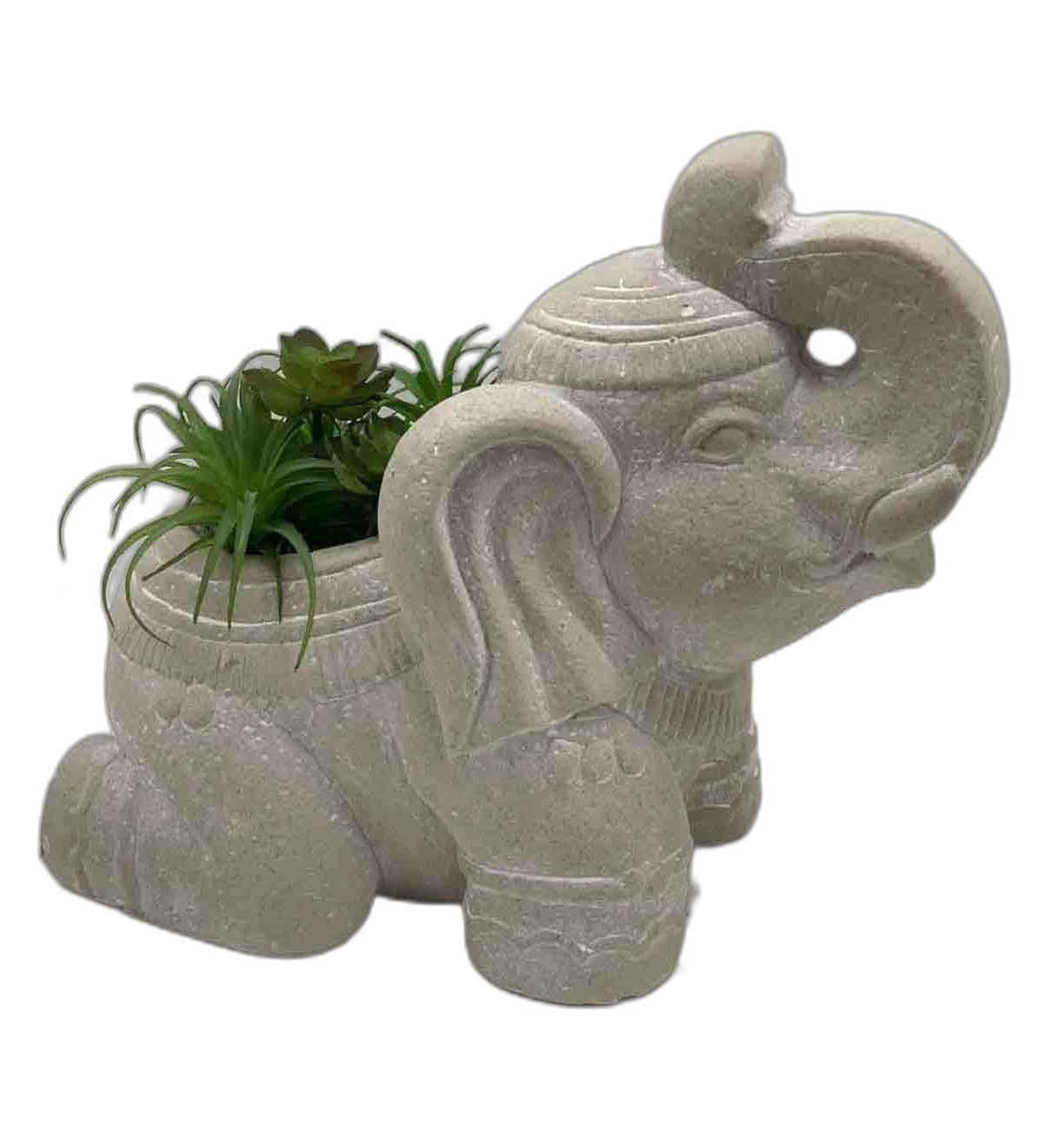 17"  Cream Elephant with Succulents Indoor Outdoor Statue