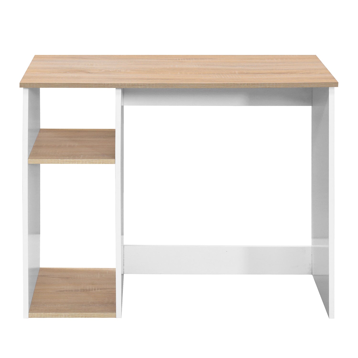 Modern Geo Oak and White Computer Table With Storage Shelves