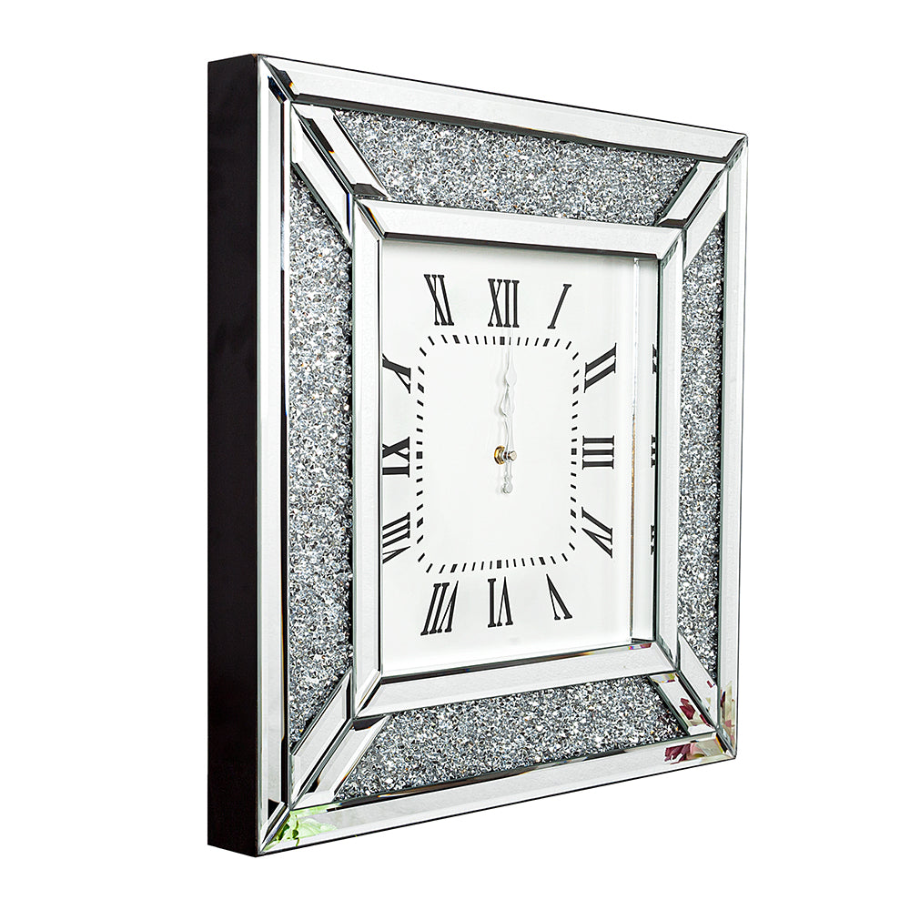 Diamond and Silver Mirrored Square Wall Clock